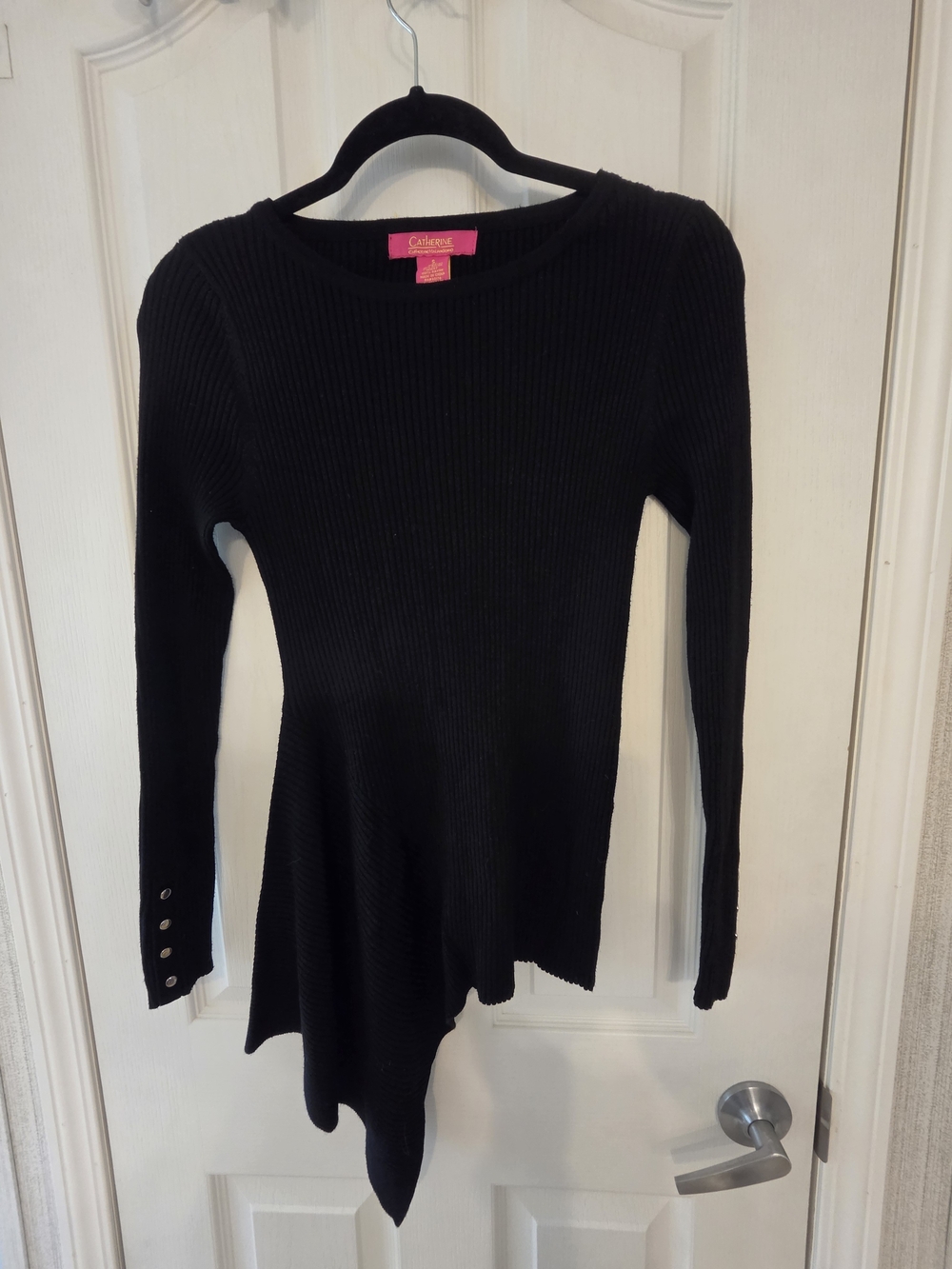Catherines Black Asymmetric Ribbed Long Sleeve Top